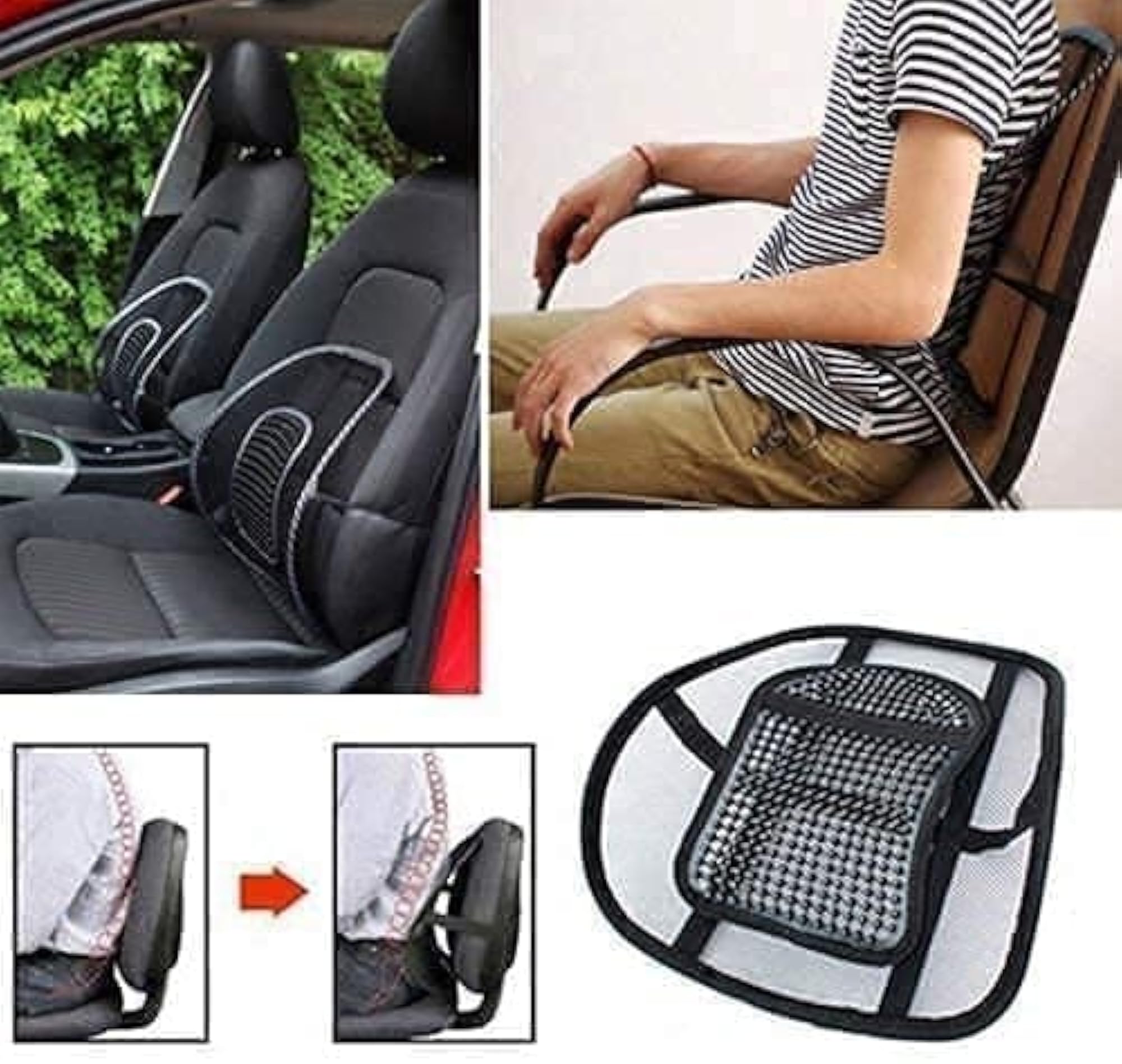 Back Rest with Lumbar Support Mesh Cushion Pad